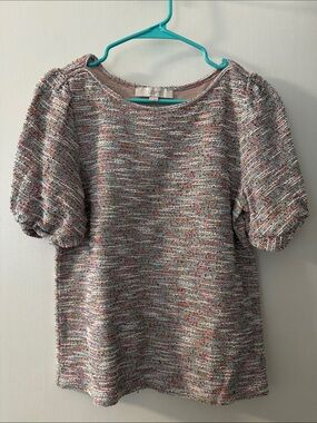 LOFT Textured Multi-Colored Puff Sleeve Top